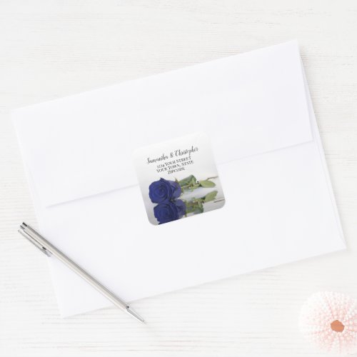 Chic Navy Blue Rose Return Address Envelope Seal