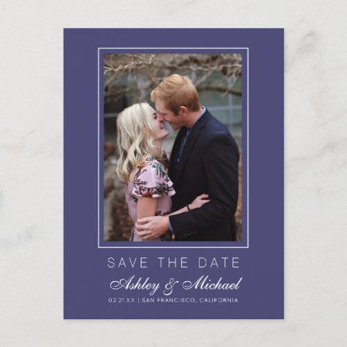 Chic Navy Blue Save the Date Engagement Photo Announcement Postcard