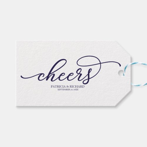 Chic Navy Blue Script Cheers  Gift Tags
