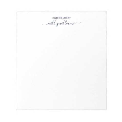 Chic Navy Blue Script From the Desk of Name Custom Notepad