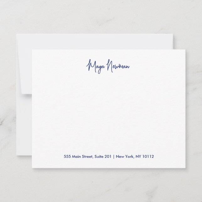 CHIC NAVY BLUE  SIGNATURE MONOGRAM NAME NOTE CARD (Front)