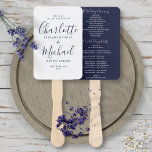 Chic Navy Blue Signature Script Wedding Program Hand Fan<br><div class="desc">This stylish wedding program can be personalized with your special wedding day information featuring chic modern typography. You can customize the background color to match your wedding theme. Designed by Thisisnotme©</div>