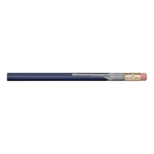 Chic Navy Blue Silver Dripping Glitter Luxury Pencil (Back)