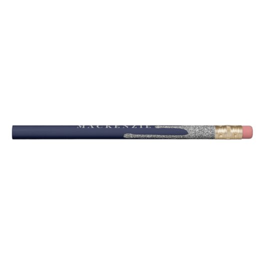 Chic Navy Blue Silver Dripping Glitter Luxury Pencil (Rotated 90)