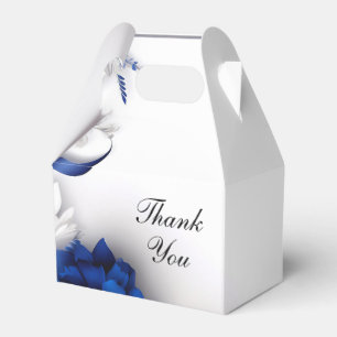 Chic Navy Blue & Silver Flowers Ribbons Wedding Favor Boxes
