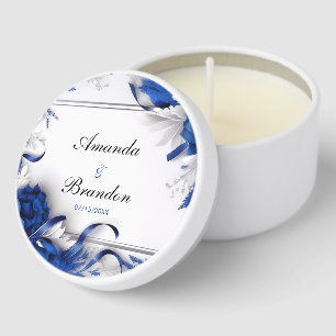 Chic Navy Blue & Silver Flowers Ribbons Wedding Mini Candle Favors