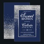 Chic Navy Blue Silver Glitter Confetti Sweet 16 Invitation<br><div class="desc">This formal Sweet 16 invitation is inspired by the modern and trendy color palette infused with chic and glamorous design structure. It's elegant and pretty print displays faux printed sparkly silver glitter ombre gradient confetti with a silver border to frame the text, on top of a simple navy blue background....</div>