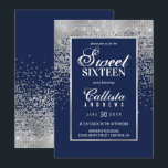 Chic Navy Blue Silver Glitter Confetti Sweet 16 Invitation<br><div class="desc">This formal Sweet 16 invitation is inspired by the modern and trendy color palette infused with chic and glamorous design structure. It's elegant and pretty print displays faux printed sparkly silver glitter ombre gradient confetti with a silver border to frame the text, on top of a simple navy blue background....</div>