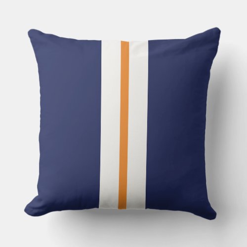 Chic Navy Blue Slim Orange White Racing Stripes  Outdoor Pillow