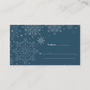 Chic navy blue snowflake winter wedding place card