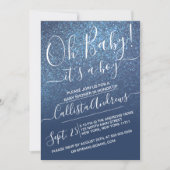 Chic Navy Blue Sparkly Glitter Ombre Baby Shower Invitation (Front)