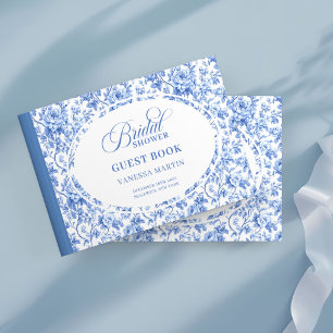 Chic Navy Blue Toile Roses Bridal Shower GuestBk Guest Book