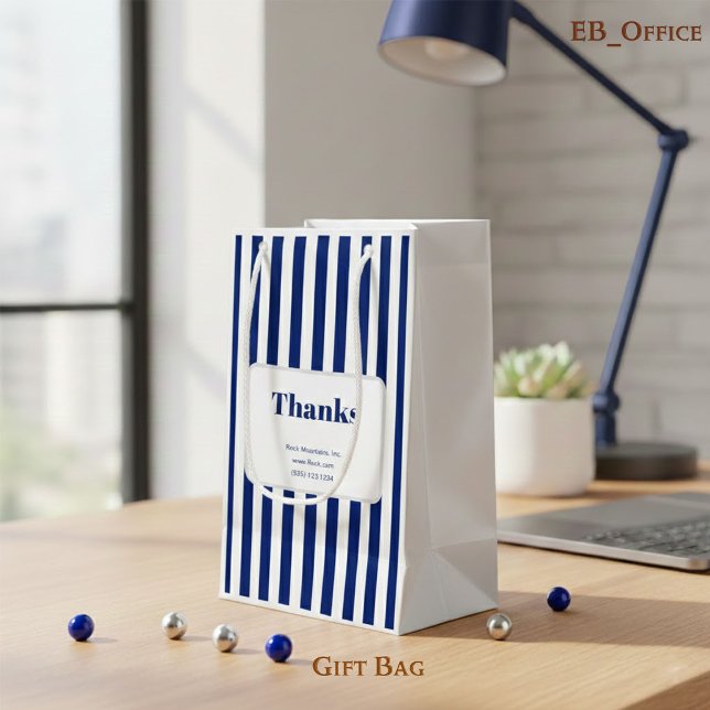 Chic Navy Blue Vertical Stripes Business Small Gift Bag (Creator Uploaded)