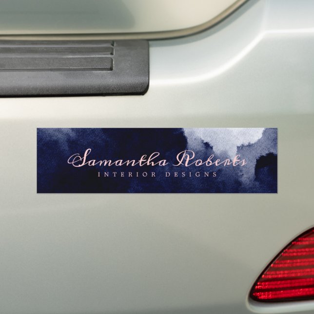 Chic Navy Blue Watercolor Abstract Blush Pink Bumper Sticker (On Car)