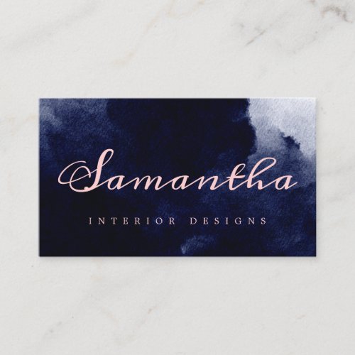 Chic Navy Blue Watercolor Abstract Blush Pink Business Card