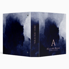 Chic Navy Blue Watercolor Blush Pink Monogram 3 Ring Binder