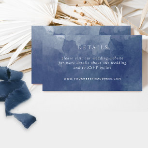 Chic Navy Blue Watercolor Wedding Details Website Enclosure Card