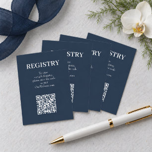 Chic Navy Blue Wedding Registry QR Code Enclosure Card