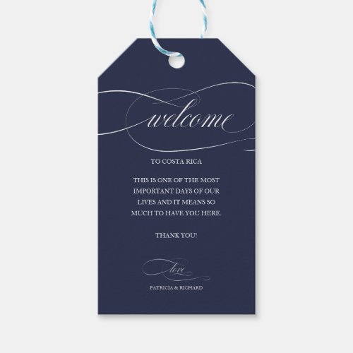 Chic Navy Blue Wedding Welcome Thank You Gift Tags