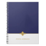 Chic Navy Blue White Gold Personalized Notebook at Zazzle