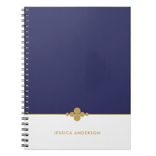 Chic Navy Blue White Gold Personalized Notebook