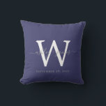 Chic Navy Blue White Monogram Wedding Keepsake Throw Pillow<br><div class="desc">Elegant wedding keepsake pillow with your text in gray handwritten chic script calligraphy on a navy blue background. Simply add your names, monogram and wedding date. Great gift for a newlywed couple. Exclusively designed for you by Happy Dolphin Studio. If you need any help or matching products, please contact us...</div>