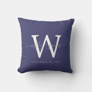 Chic Navy Blue White Monogram Wedding Keepsake Throw Pillow