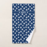 Chic Navy Blue & White Paw Print Custom Dog Towel<br><div class="desc">Why use a worn out cloth to clean your dog's paws after a muddy walk? He will just be as happy to have a fashionable, trendy, personalized towel (and nobody will ever steal it again to clean up the kitchen floor)! Elegant paw print pattern with name to personalize. Main colors...</div>