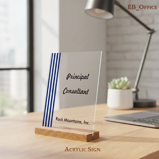Chic Navy Blue White Stripes Principal Consultant Acrylic Sign (Creator Uploaded)