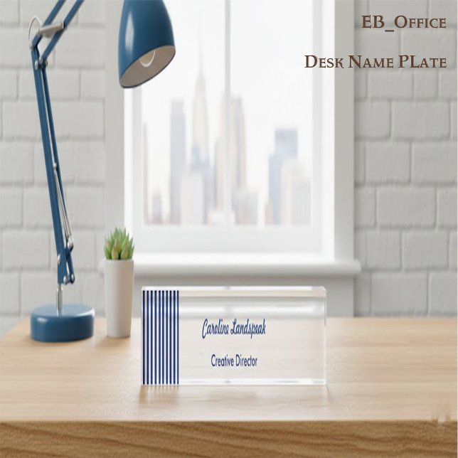 Chic Navy Blue White Stripes | Professional Custom Desk Name Plate (Creator Uploaded)