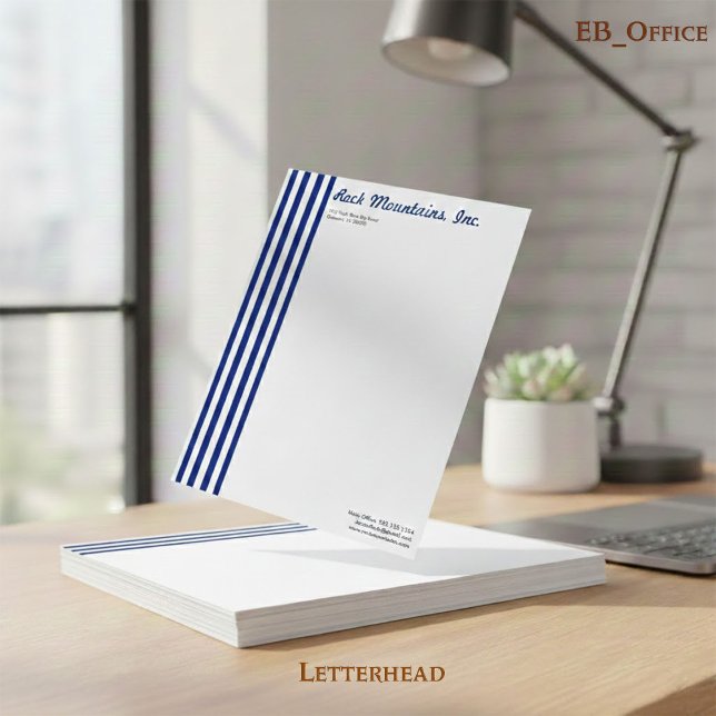 Chic Navy Blue & White Vertical Stripes Profession Letterhead (Creator Uploaded)