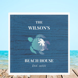 Chic Navy Blue Wood Turtle Family Beach House Napkins