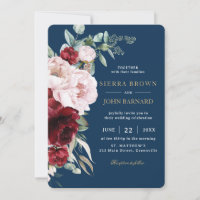 Chic Navy Burgundy Blush Peonies Floral Wedding