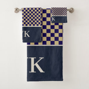 Chic Navy Checkerboard Spa Monogram Bath Towel Set
