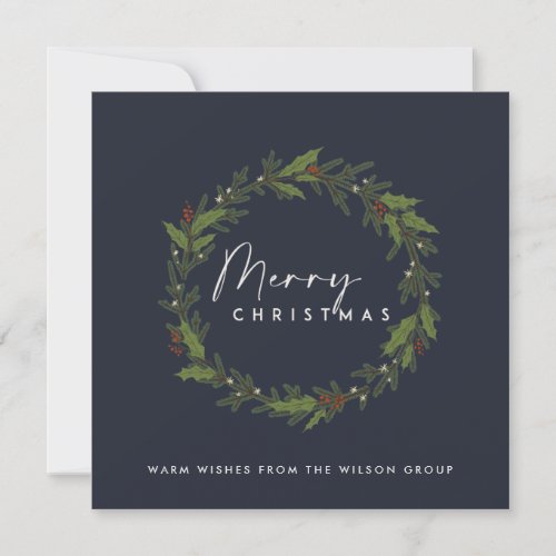 CHIC NAVY CORPORATE HOLLY BERRY WREATH CHRISTMAS HOLIDAY CARD