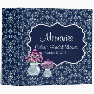 Chic Navy Damask Floral Bridal Shower Photo Album Binder