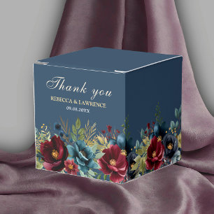 Chic navy dusty blue burgundy flowers wedding favor boxes