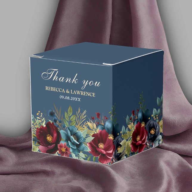 Chic navy dusty blue burgundy flowers wedding favor boxes (Creator Uploaded)