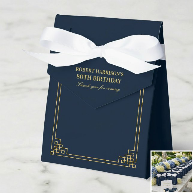 Chic Navy Gold Art Deco 80th Birthday Favor Boxes (Creator Uploaded)