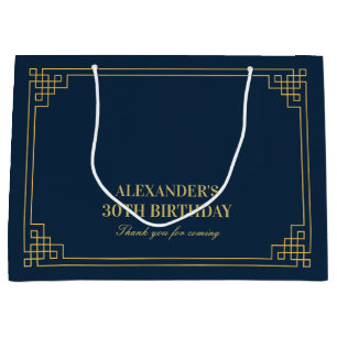 Chic Navy Gold Art Deco Birthday  Large Gift Bag