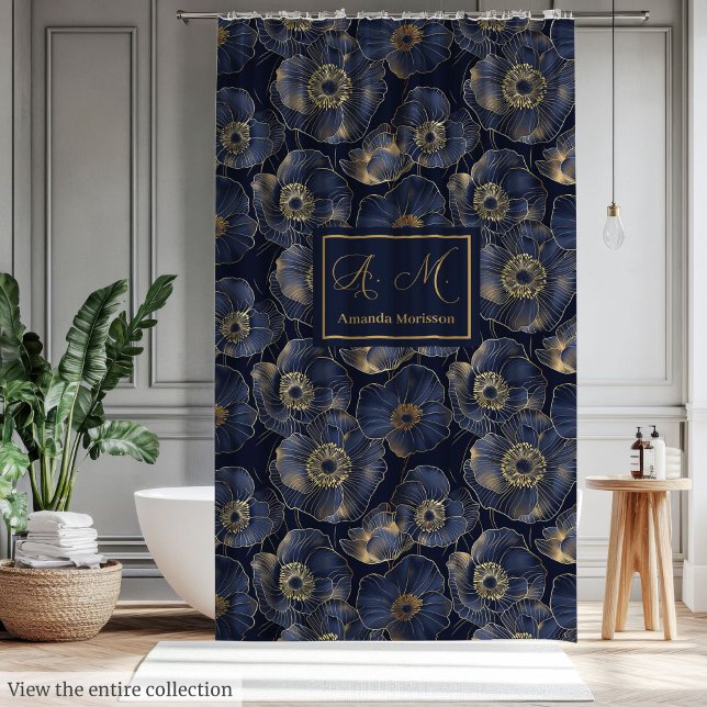 Chic Navy Gold Bathroom Statement Curtain (Chic Navy Gold Bathroom Statement Curtain)