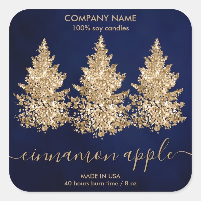 Chic Navy Gold Christmas Tree Candle Product Label (Front)