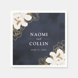 Chic Navy & Gold Floral Wedding Napkins