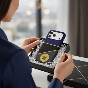 Chic Navy & Gold Geometric Color Block Monogram iPhone 17 Pro Max Case
