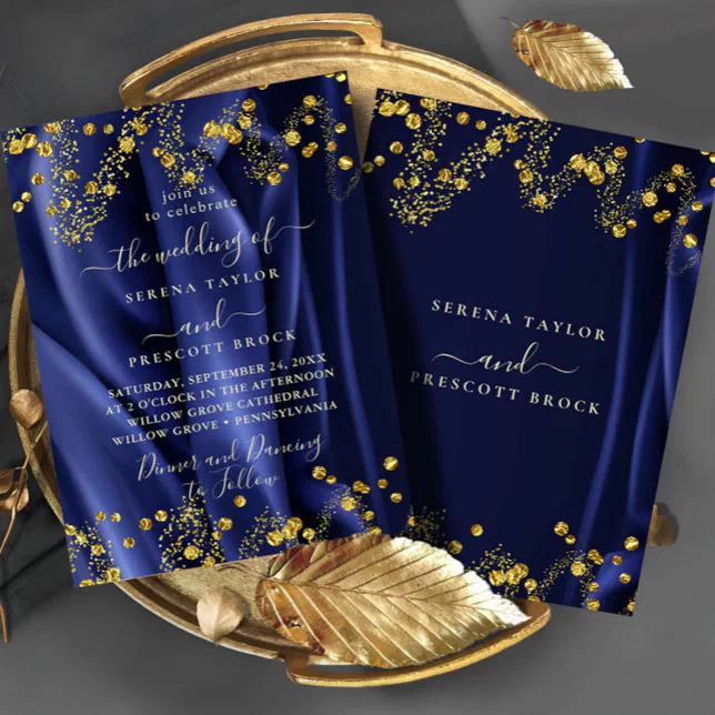 Chic Navy Gold Wedding Invitation | Zazzle