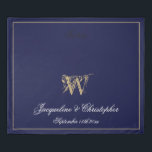 Chic Navy Gold & White Monogram Plus Names Wedding Duvet Cover<br><div class="desc">Personalized Chic Navy Gold & White Monogram Plus Names Wedding Duvet Cover. An elegant classic script for the initial, and the names of the bride and groom and wedding date on a beautiful navy blue background. Perfect gift for newly weds, or beautiful for your own bedroom. Click personalize this template...</div>