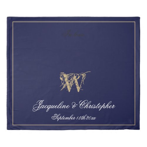 Chic Navy Gold & White Monogram Plus Names Wedding