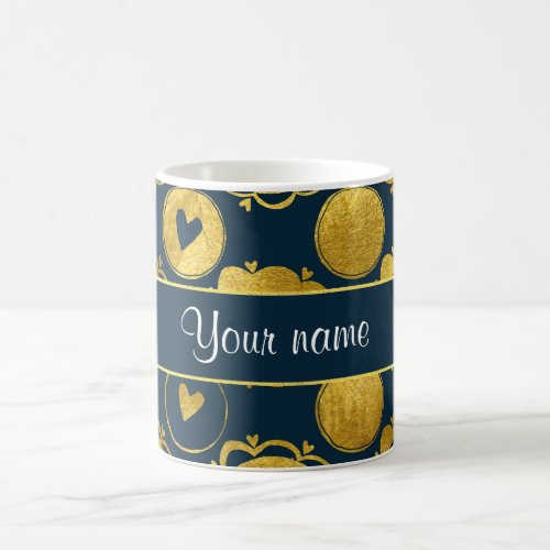 Chic Navy Hearts Gold Circles Coffee Mug
