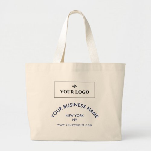 Chic Navy Logo Business Name Website Promotional Large Tote Bag