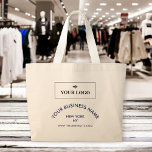 Chic Navy Logo Business Name Website Promotional Tote Bag<br><div class="desc">Promotional tote bag for your small business printed with your logo,  and in navy blue,  your business name (or your service) in an arch above your location and your website. Printed on both sides!</div>